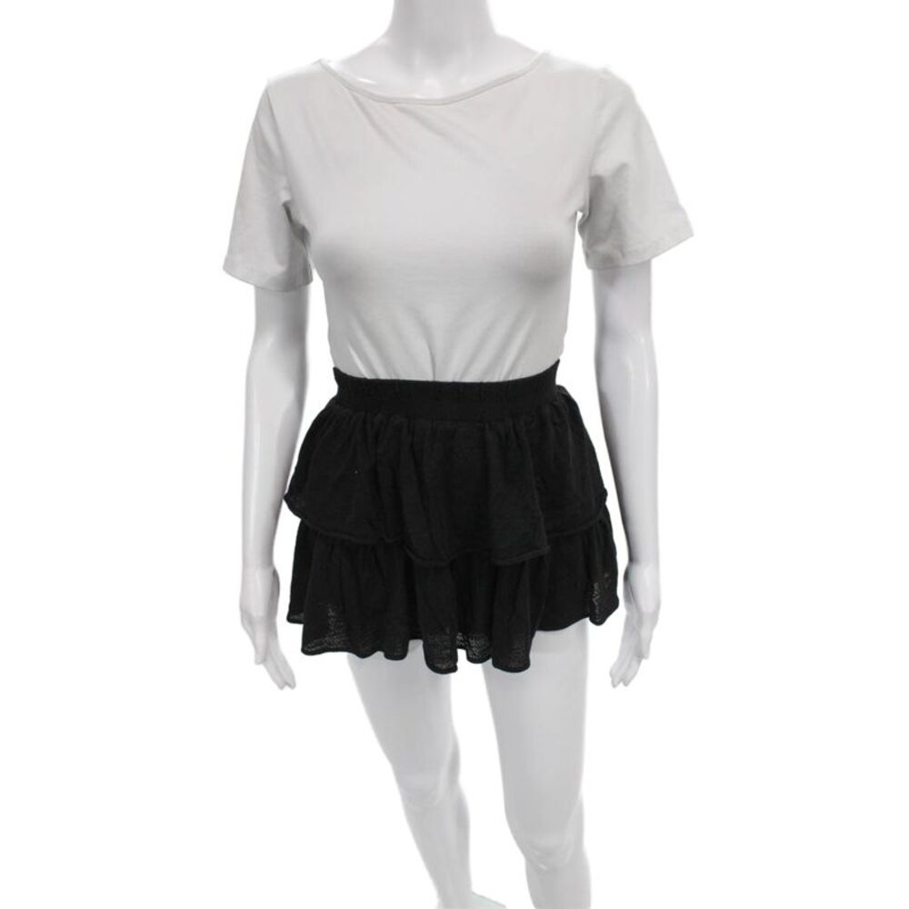 Leallo Womens Mini Skirt Black Cotton Solid Pull On Casual Summer Size S